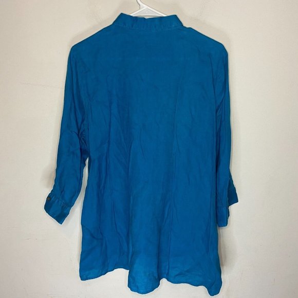 J Jill Womens L Love Linen Button Front Shirt Blue Long Sleeve Lightweight Top - Picture 3 of 9